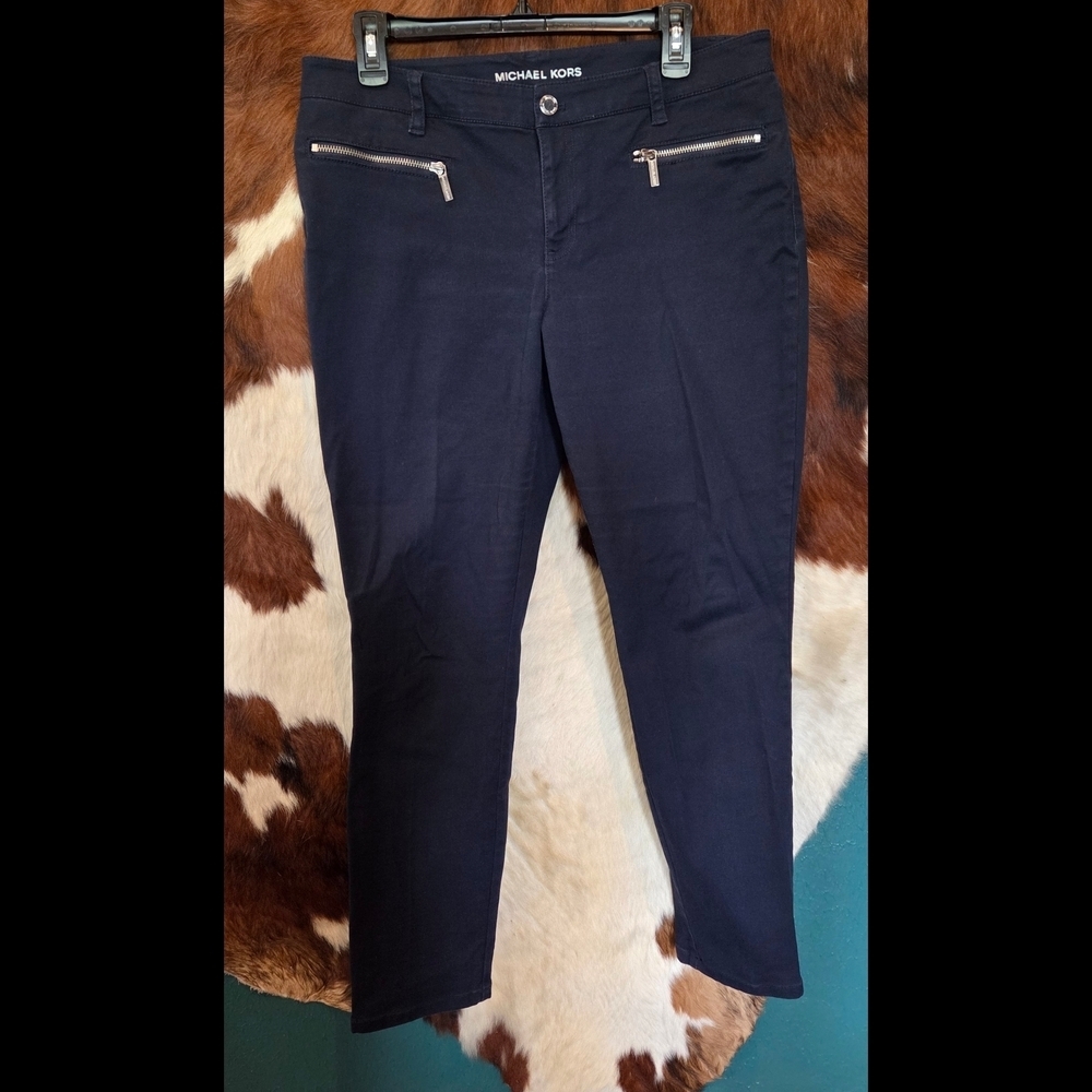 Michael Kors Navy Pants with Silver Zippers